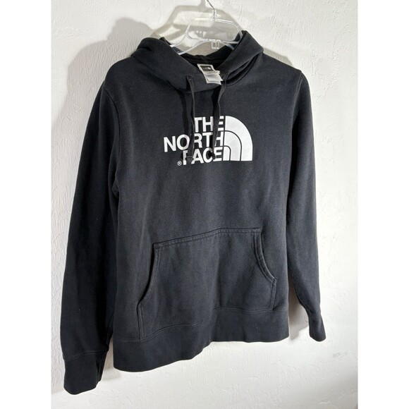 The North Face Women Hoodie Black w/ White Logo Drawstring Medium Front Pockets - Picture 3 of 5